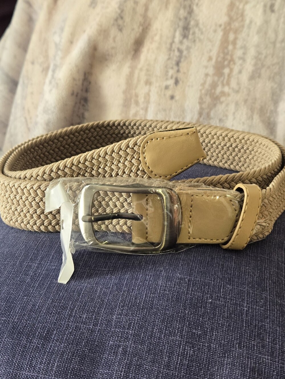 Woven 47" Stretch Casual Belt - Beige